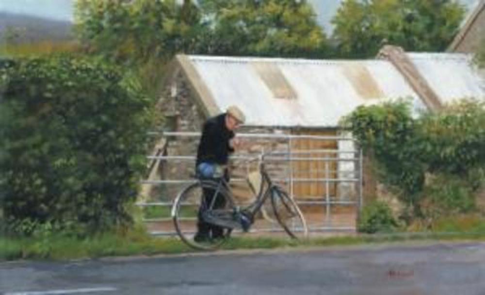 Martin Driscoll - Man With Bicycle - giclee on canvas-emb. - 20x32