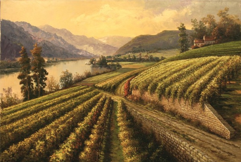 B. Jung - Vineyard by the Lake - oil painting - 26x38