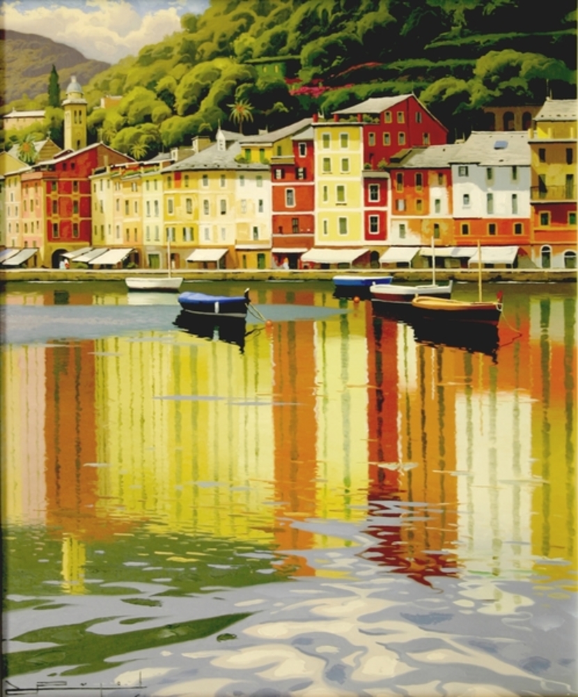 Ramon Pujol - Manana Refejada, Portofino - oil painting - 26x22
