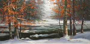 B. Jung - Snow Covered Stream - oil painting - 18x36