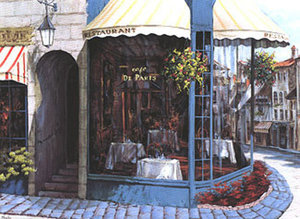 Shvaiko - Cafe de Paris(canvas) - hand-embellished serigraph on linen