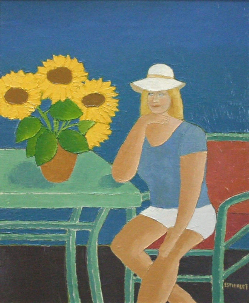 Elisabeth Estivalet - La Fille Au Chapeau - oil painting on canvas - 28x23
