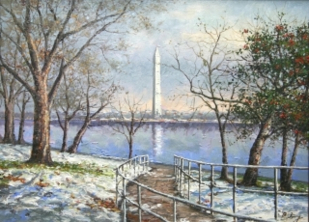 B. Jung - Winter Reflection, Washington Monument - oil painting on canvas - 12x16