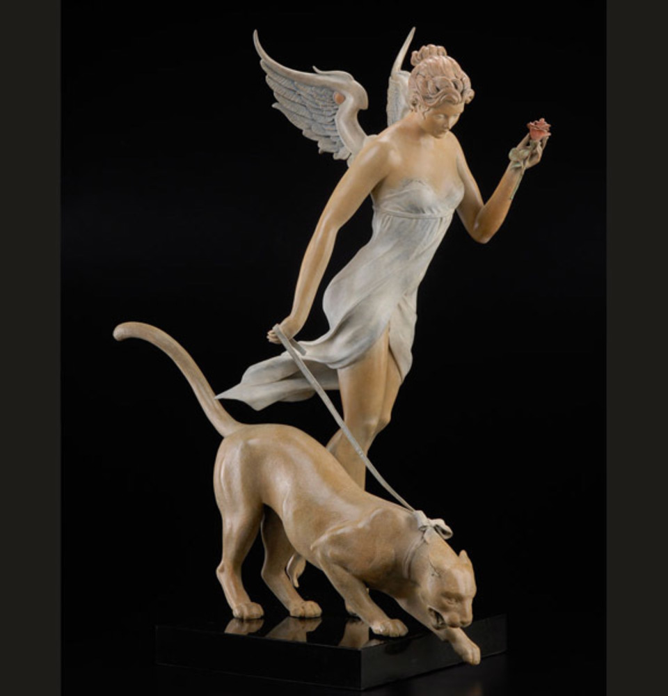 Michael Parkes - Descending 1/4 life - bronze sculpture - 19' x17x7