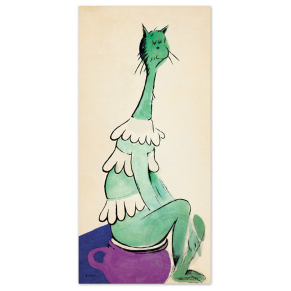 Seuss - Greenish Cat On Pinkish Pot border=