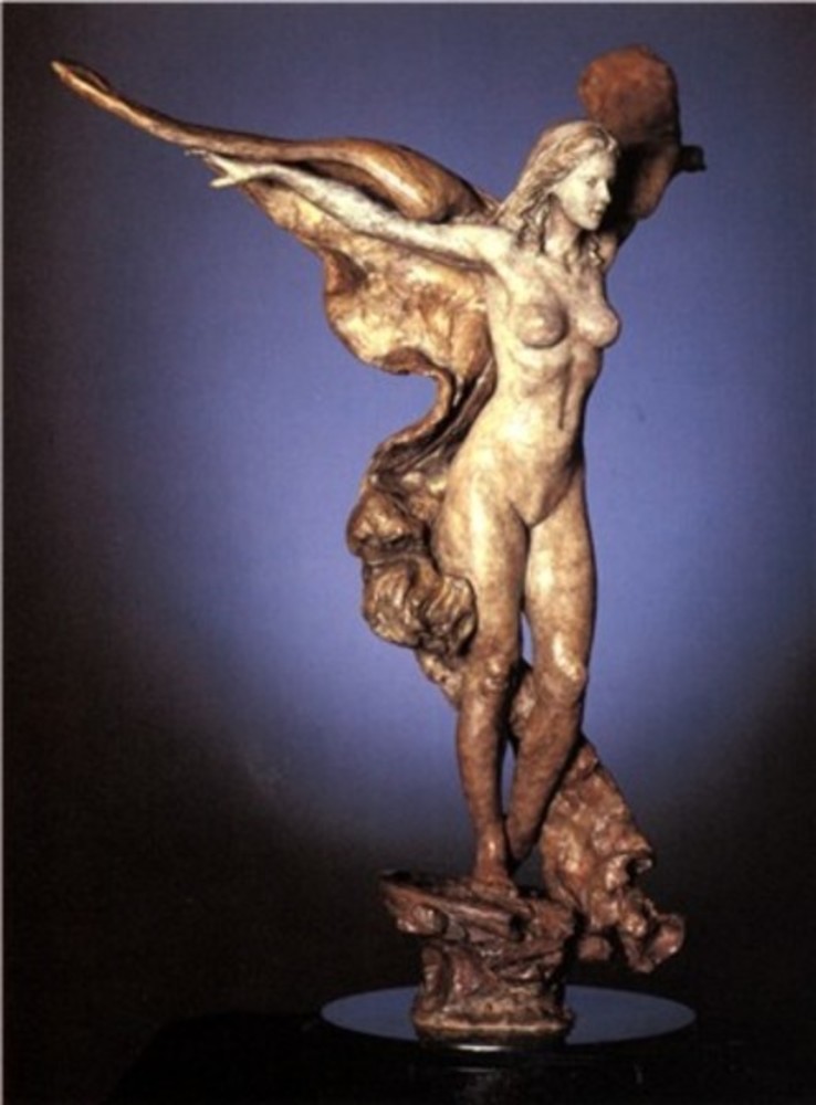 Tuan - Golden Wings - bronze sculpture - 20x13x10