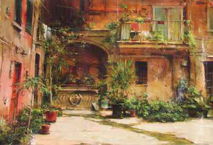  Title: Backyard in Rome , Medium: giclee on canvas-emb.