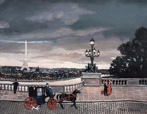 Michel Delacroix - Fiacre sur le Pont Alexandre III - acrylic on canvas - 10.5x13.75