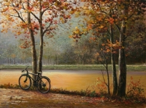 B. Jung - Autumn, Bike Path - oil painting on canvas - 12x16