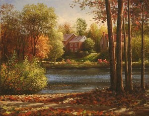  Title: Autumn Lakeside Path , Size: 11x14 , Medium: oil painting