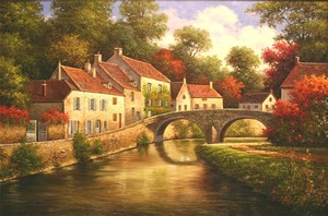  Title: Bridge Across The River , Medium: oil painting