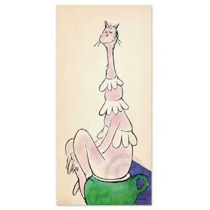 Seuss - Pinkish Cat on Greenish Pot - mixed media - 42x20