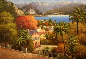 Title: Italian Lakeside , Size: 26 x 38 , Medium: oil painting